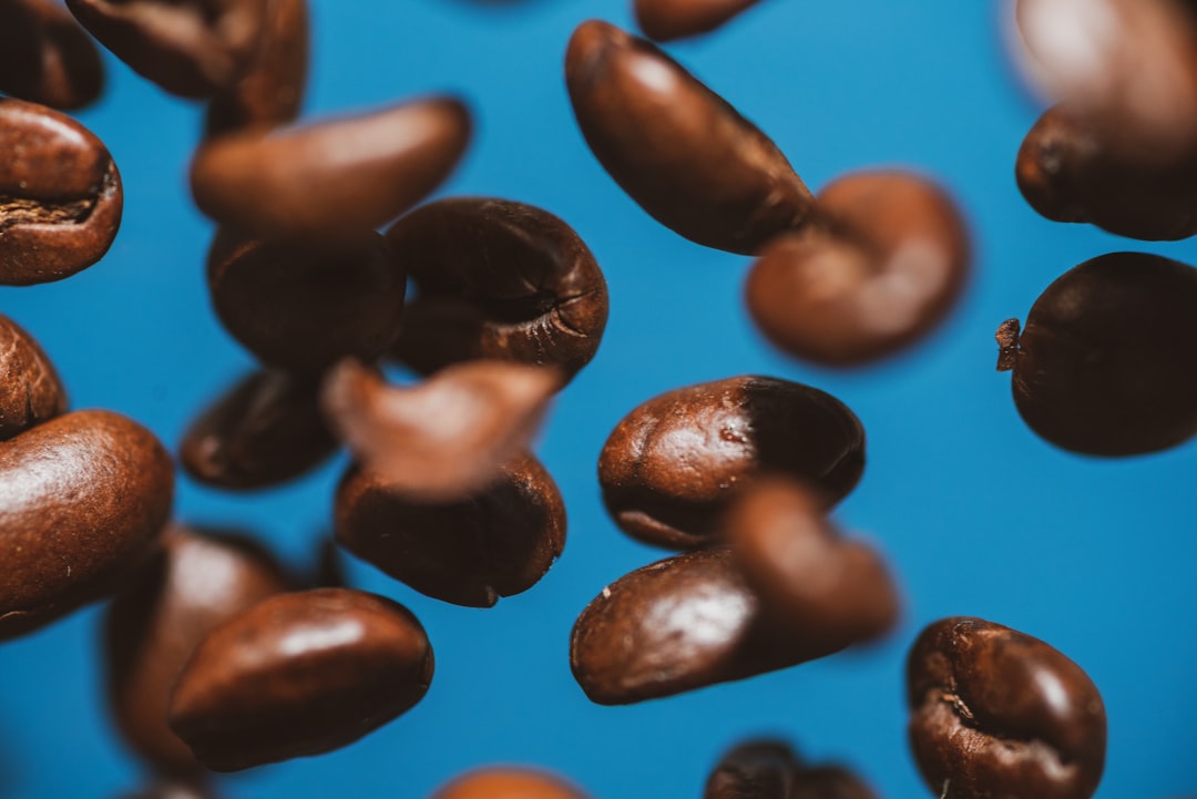 Coffee beans in the air.